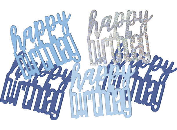 Blå & sølv glitz bordkonfetti happy birthday
