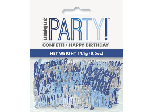 Blå & sølv glitz bordkonfetti happy birthday
